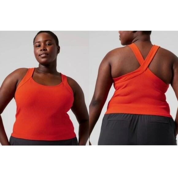 Athleta Women's Horizon Tank Orange Cropped Ribbed Cross Strap NWOT - Size 1X - Picture 1 of 5